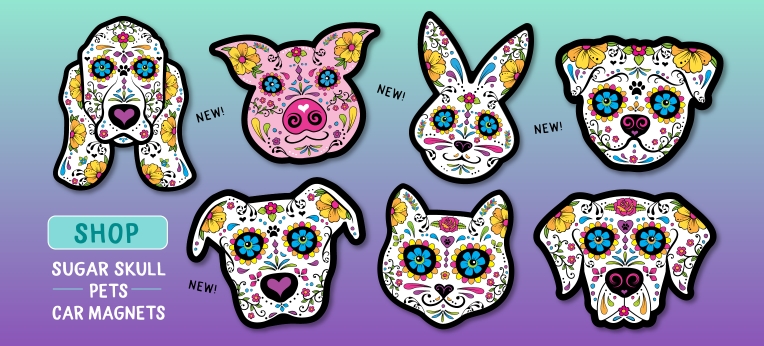 Sugar Skull Pets Car Magnets