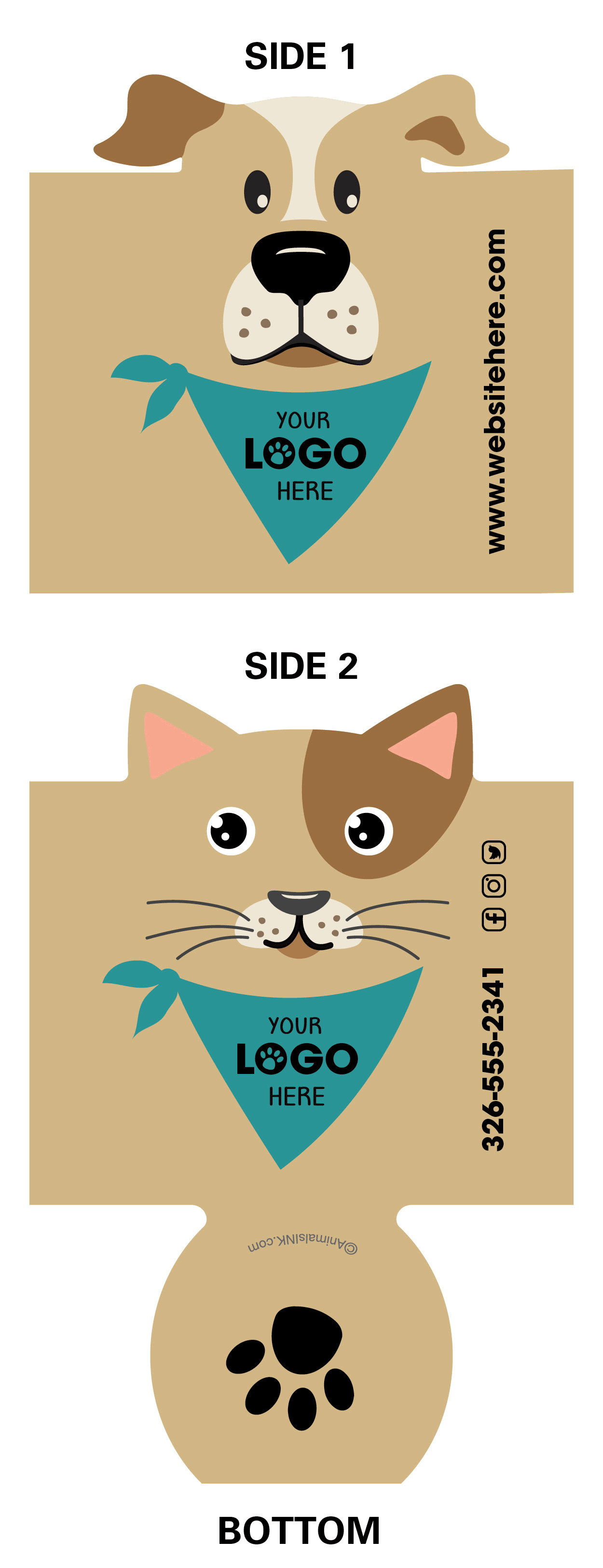 DOG & CAT with Bandana (Tan & Teal) thumbnail